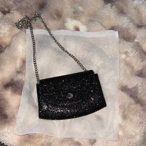 Prune Black Glitter Chain Bag